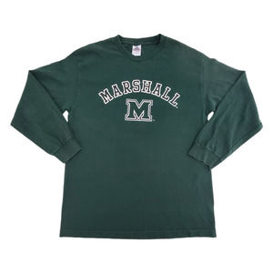 Vintage AAA Marshall University Size L Green T-Shirt Long Sleeve Graphic Tee